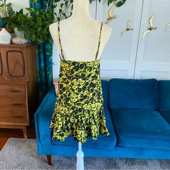 Urban Outfitters | Camille Mini Frock Dress Yellow Green Digitized Floral Small - Picture 9 of 16